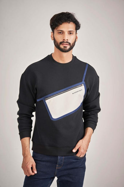 Black Sweatshirt with Side Sling Cross Pocket