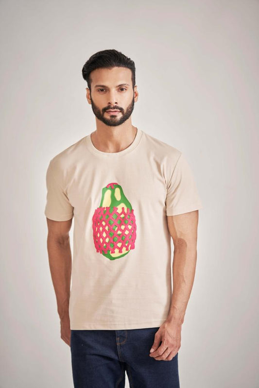 Beige Dragon Fruit Print T-Shirt