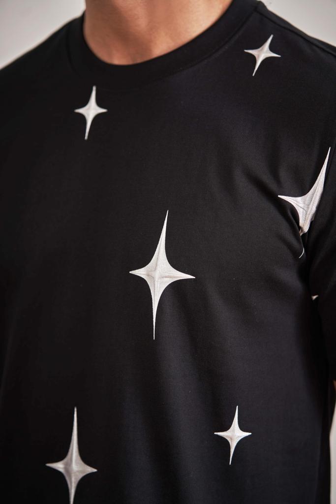 Black T-shirt with Silver stars