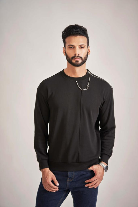 Black Sweatshirt with Shoulder Zip