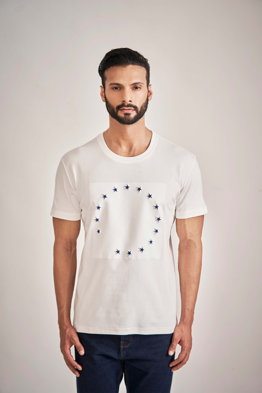 White T-Shirt With Blue Stars
