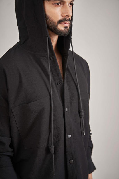 Black over size style shirt with Hoodie