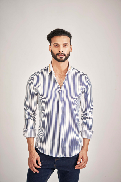 Blue Stripes shirt with Embroidered Collar