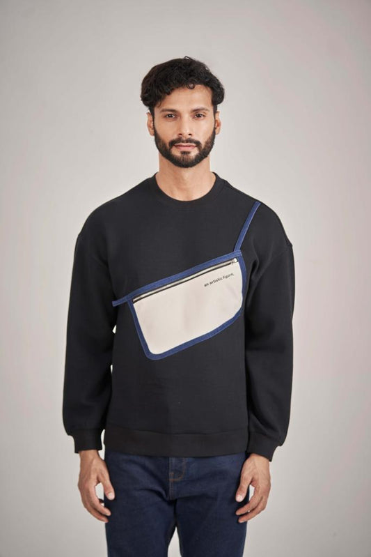 Black Sweatshirt with Side Sling Cross Pocket