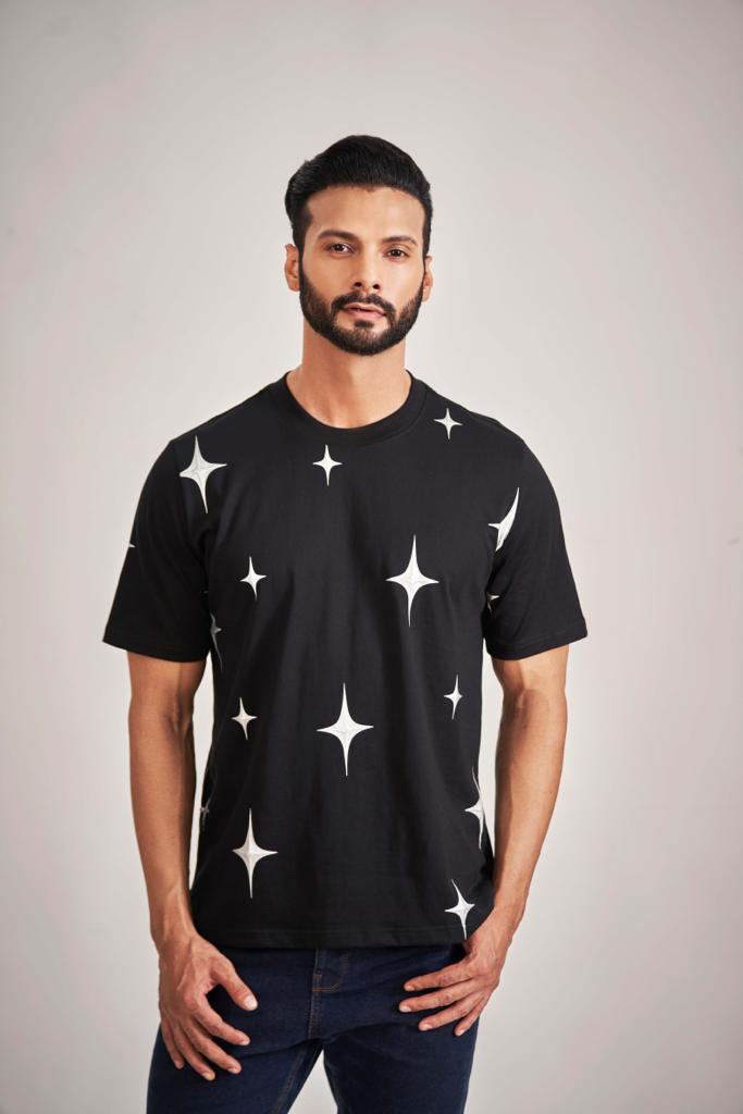 Black T-shirt with Silver stars