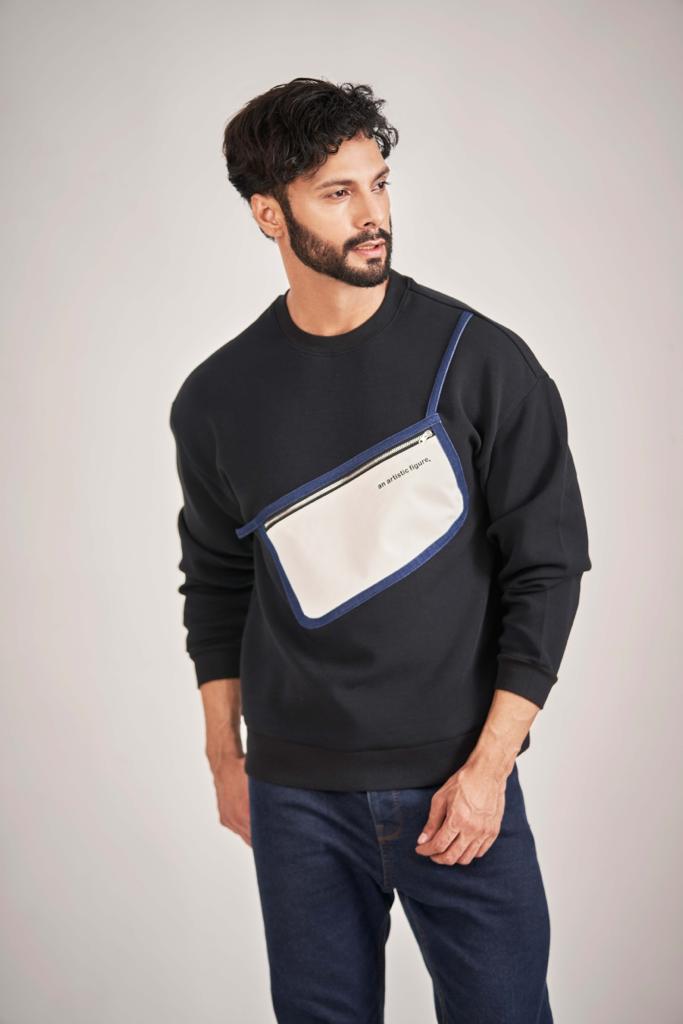 Black Sweatshirt with Side Sling Cross Pocket