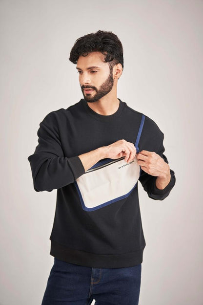 Black Sweatshirt with Side Sling Cross Pocket