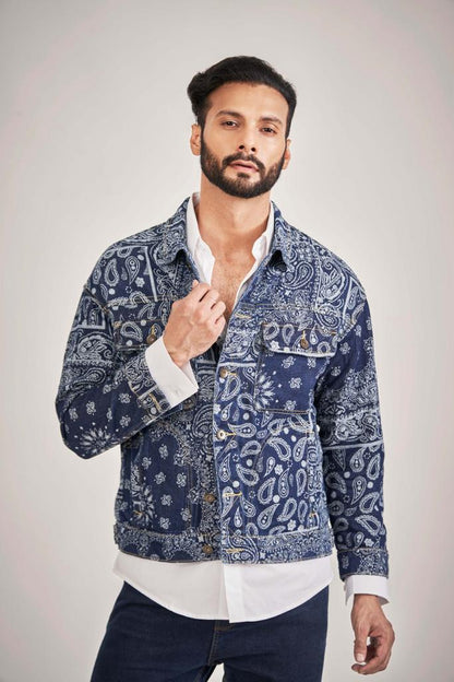 Blue Paisley Denim Jacket