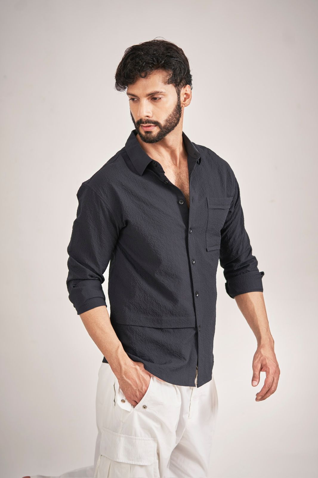 Dark Blue Bubble Shirt Regular Fit