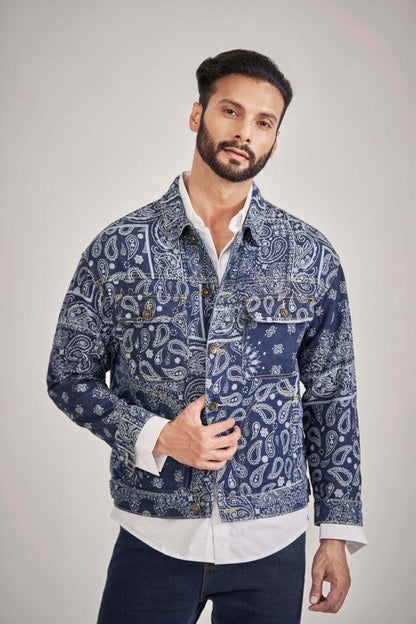 Blue Paisley Denim Jacket