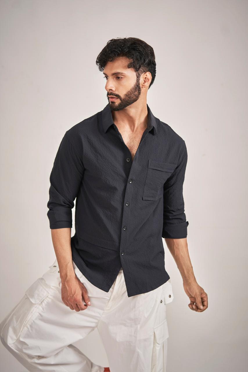 Dark Blue Bubble Shirt Regular Fit