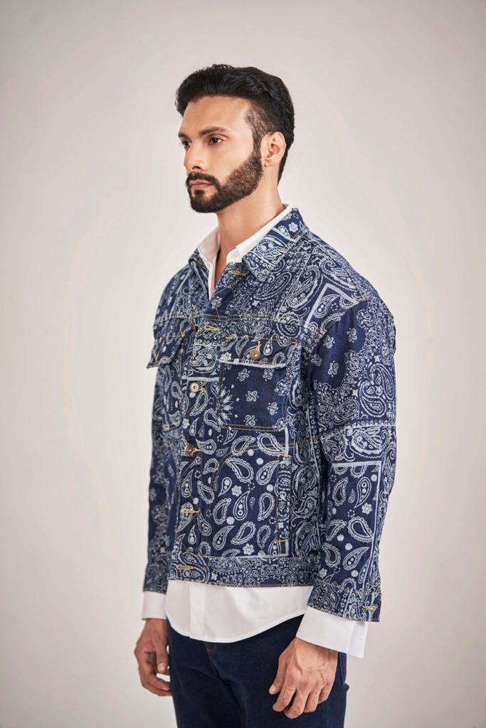 Blue Paisley Denim Jacket